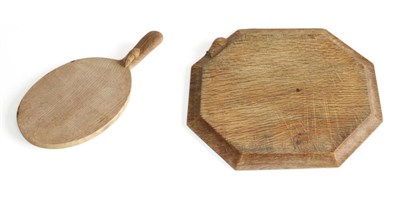 Lot 723 - Mouseman: A Robert Thompson English Oak Cheese Board, with carved mouse signature on the...