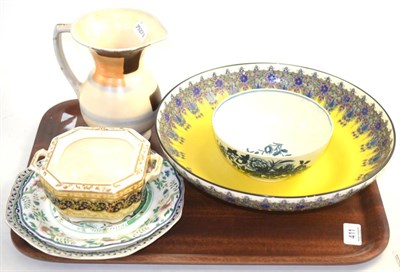 Lot 411 - A Royal Worcester yellow ground bowl, a first period Worcester blue and white bowl, three pieces of