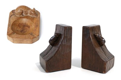 Lot 725 - Mouseman: A Pair of Robert Thompson Single Mouse English Oak Bookends, each with carved mouse...