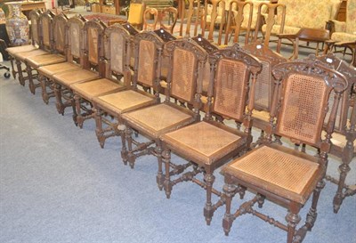 Lot 500 - A set of ten late 19th century oak dining chairs with bergère backs and seats