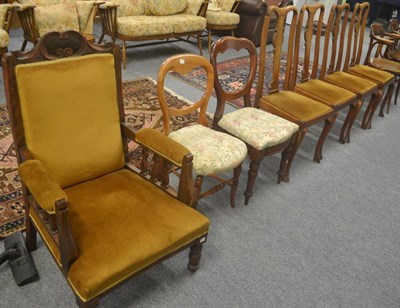 Lot 502 - Four mahogany dining chairs, two bentwood kitchen chairs, Victorian mahogany hall chair, two...