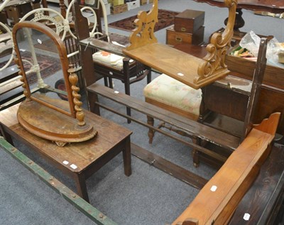 Lot 530 - Quantity of assorted occasional furniture including piano stools, oak trolley, wall shelves,...