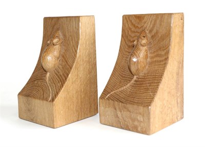 Lot 729 - Mouseman: A Pair of Robert Thompson Single Mouse English Oak Bookends, each with carved mouse...