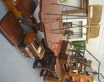 Lot 539 - A mahogany inlaid dressing table, a reproduction dining table and two caned bar stools