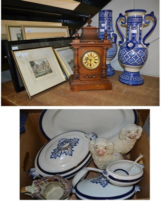 Lot 543 - Two large Moroccan pottery blue and white vases, a pair of pottery dogs, Masons jug, blue and white