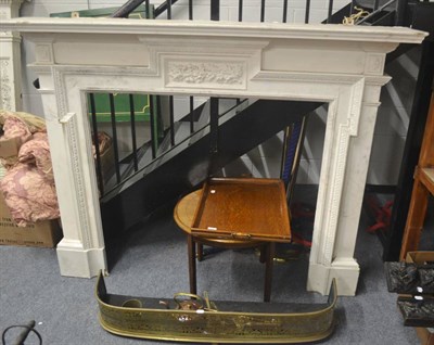 Lot 546 - George III brass curb, a quantity of metal wares, oak tray and an Edwardian table