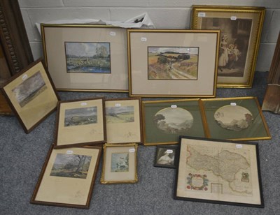 Lot 554 - A Georgian style mirror, Lionel Edwards prints, Richard Blome map, other prints etc