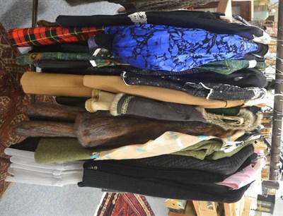 Lot 593 - Assorted costume including Frank Usher evening dress, musquash fur coat, stole, velvet skirt...