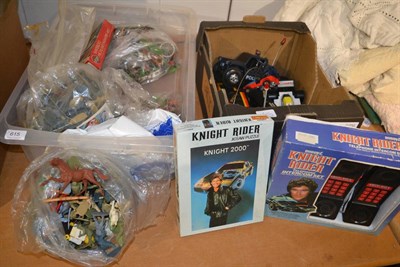 Lot 615 - Quantity of assorted plastic soldiers and knight rider items etc (two boxes)