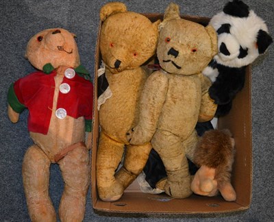 Lot 617 - Vintage Teddy bears and First and Second World War period textiles, modern Steiff bear and panda