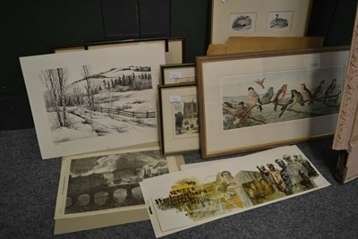 Lot 636 - Assorted framed prints including a map of Cumberland, views of castles in Northumberland,...