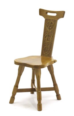 Lot 741 - Beaverman: A Colin Almack (Sutton-under-Whitestonecliffe) English Oak Spinning Chair, the back...