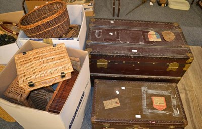 Lot 664 - Two hinged travelling trunks enclosing a quantity of assorted cameras and accessories, with...