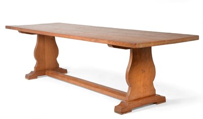 Lot 744 - Eagleman: An Albert Jeffray (Sessay) English Oak 9ft Refectory Table, on two shaped supports,...