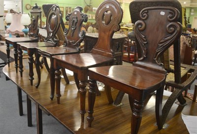 Lot 747 - Five assorted 19th century mahogany hall chairs