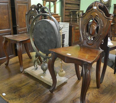 Lot 754 - Two pairs of Victorian mahogany hall chairs