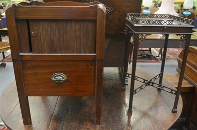 Lot 760 - Tambour front commode and a side table with carved gallery