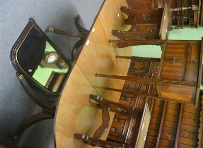 Lot 766 - Pair of ecclesiastical oak stools and a overmantel wall mirror