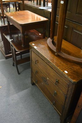 Lot 769 - Mahogany inlaid Sutherland table, oak three height chest of drawers and mahogany occasional table