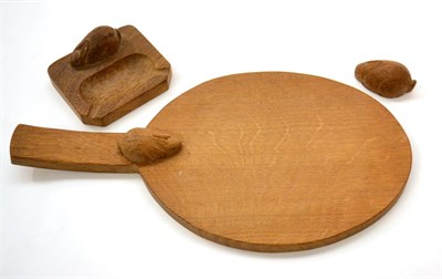 Lot 756 - Rabbitman: A Peter Heap (Wetwang) English Oak Cheese Board, with carved rabbit signature, 36cm;...