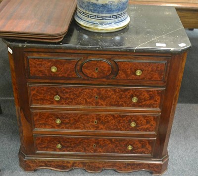 Lot 799 - A French burr walnut veneered commode with marble top