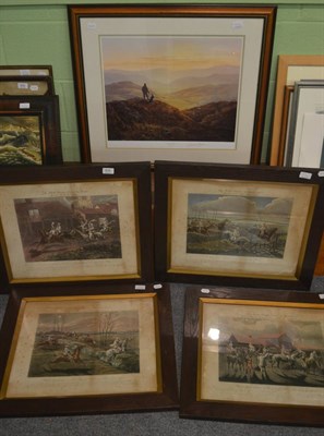 Lot 828 - Four oak framed prints ";The First Steeplechase on Record";, and a signed modern print, ";Time...