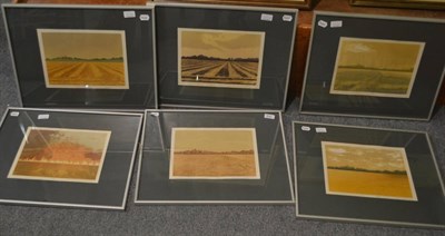 Lot 832 - Six modern framed screen prints of Arable land throughout the seasons, signed Michael Carlo,...