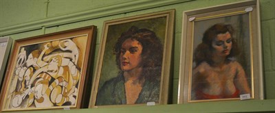 Lot 842 - British School (20th century), head and shoulders portrait of a lady wearing a green shirt,...