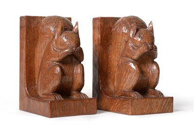 Lot 762 - Squirrelman: A Pair of Wilfred Hutchinson (Husthwaite) English Oak Bookends, each carved with a...