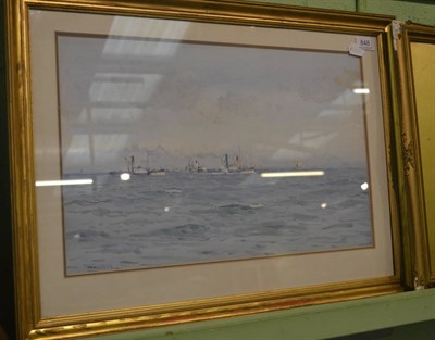 Lot 848 - Ernst Dade, steamers off Staithes, signed, watercolour