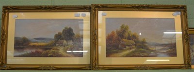 Lot 850 - George Jennings (19th century) figures before a cottage in a lakeland landscape, oil on bard...