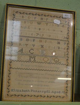 Lot 851 - A 19th century needlework sampler