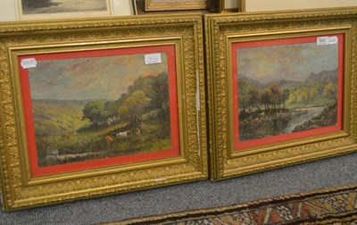 Lot 862 - Pair of oil paintings, rural landscapes with figures and cattle, signed W Hallam, dated 1922