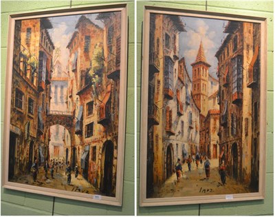 Lot 865 - Imuz (20th century) Spanish, a pair of townscapes, each signed, oil on board