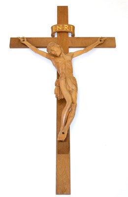 Lot 765 - Woodpeckerman: A Stan Dodds (1928-2012) Carved English Oak Crucifix, the corpus carved front...