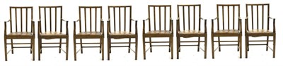 Lot 767 - A Set of Eight Cotswold School Rosewood Armchairs, circa 1920's, with slatted backs, shaped...