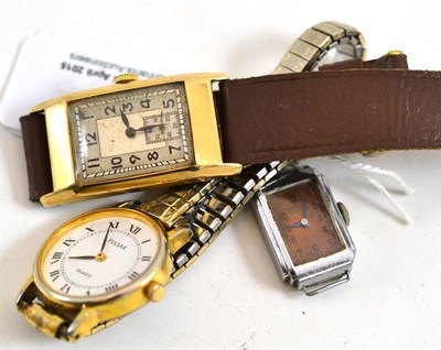 Lot 11 - 9ct gold cased Art Deco watch and two others