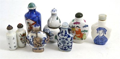 Lot 26 - Six Chinese porcelain snuff bottles including a reticulated example