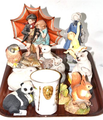 Lot 52 - A tray including a Royal Worcester figure (restored), a Royal Copenhagen figure 2046, etc