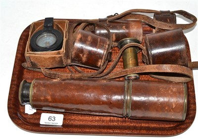 Lot 63 - Brass telescope and a World War II compass