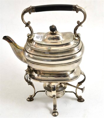 Lot 65 - Silver spirit kettle, stand and burner