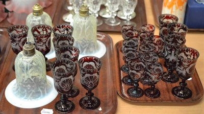 Lot 79 - Three Vaseline shades and ruby glassware