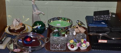 Lot 116 - Lladro figures, Maling bowl, Royal Crown Derby bird groups, Manhattan cutlery, other cutlery,...