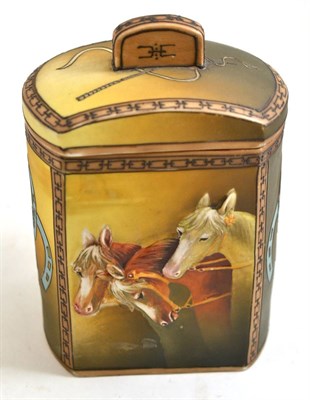 Lot 124 - Noritake humidor decorated with three racehorses, whips and horseshoes