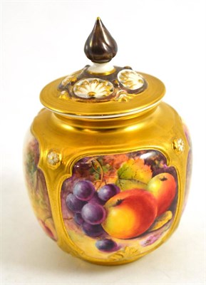 Lot 133 - A Royal Worcester fruit painted pot pourri jar and cover, signed J Reed, 12cm high