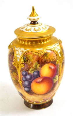 Lot 144 - A Royal Worcester fruit painted vase and cover, signed G Banks, 16cm high