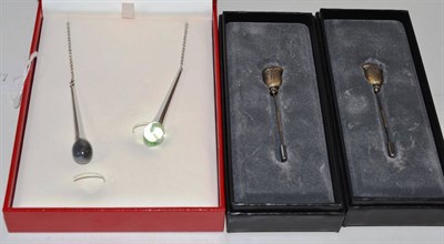 Lot 163 - Two Georg Jensen silver heritage pin brooches and a Baccarat silver and glass necklace