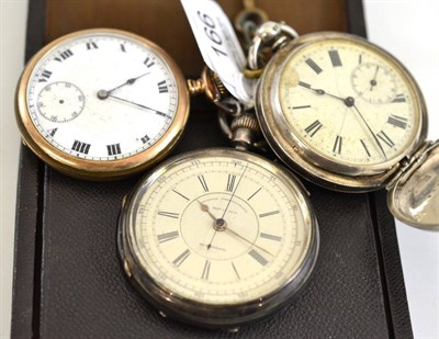 Lot 166 - Two silver pocket watches and a plated pocket watch