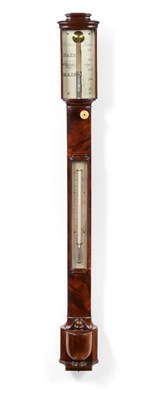 Lot 785 - A Good Mahogany Bowfront Stick Barometer, signed Dollond, London, circa 1840, concealed mercury...