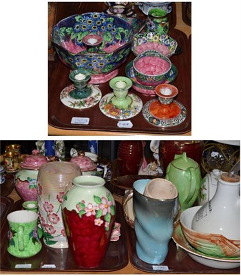 Lot 190 - Three trays of Maling pottery including a Daisy pattern bowl, a Dovecote pattern candlestick,...